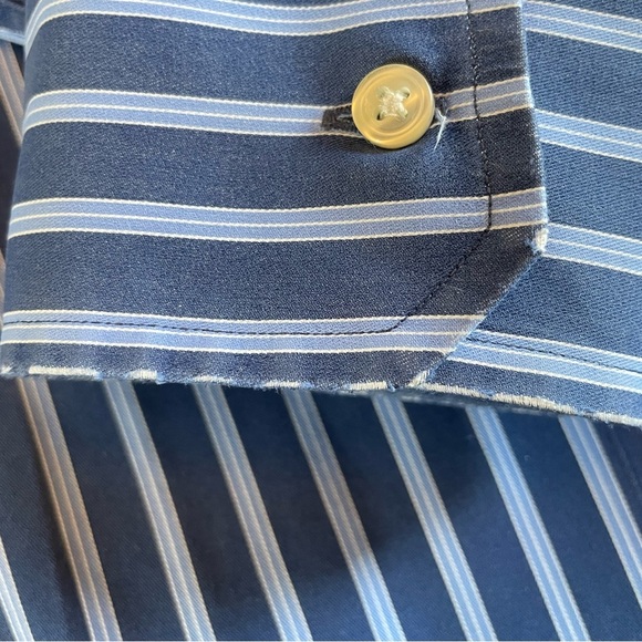 Thomas Pink 100% Cotton Dark Blue & White Striped Button Down. Size 17 1/2 - 37 - Picture 8 of 12